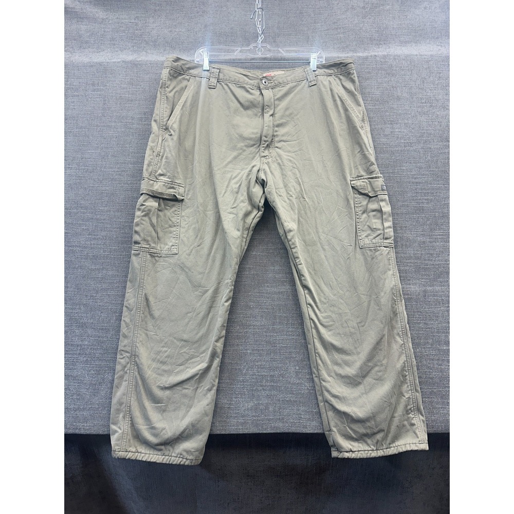 Wrangler Relaxed Fit Straight Cargo Pants Mens 42x30 Khaki Fleece Lined Workwear